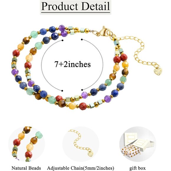 Beaded Bracelets for Women, Chakra Crystal 4mm Beads Gemstone Natural Stone Bead - Picture 7 of 8